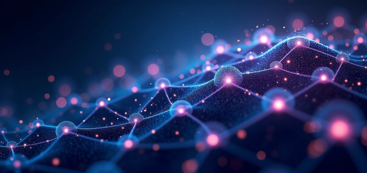 AI technology visualization with neural networks and data streams