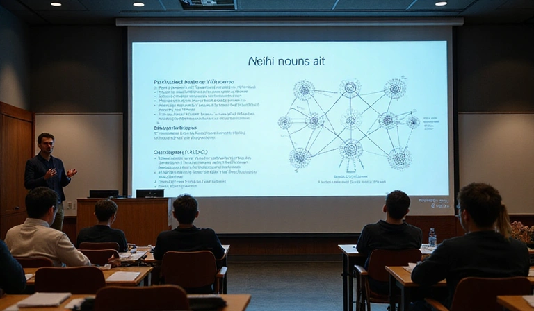 Instructor presenting new AI research