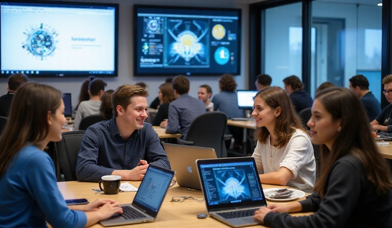 Students working on AI projects together