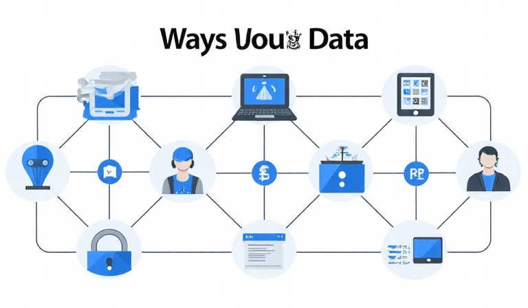 Illustration showing data being used for various purposes